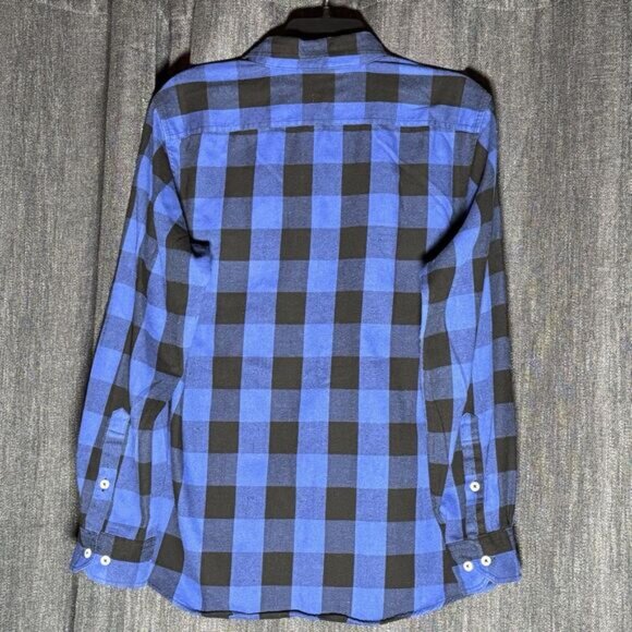 Design in Italy Men's Medium Blue & Black Plaid‎ Flannel Button-Up Shirt Outdoor - Picture 5 of 9